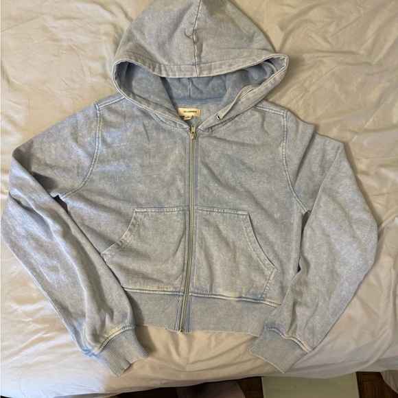 Light Blue Cropped Zip-Up Hoodie - Picture 1 of 8